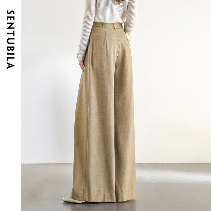SENTUBILA Women Wide Leg Pants Office Lady Work Wear Trouser 2026 Spring Fashion Elegant Commute Full-length Pants 133K51993
