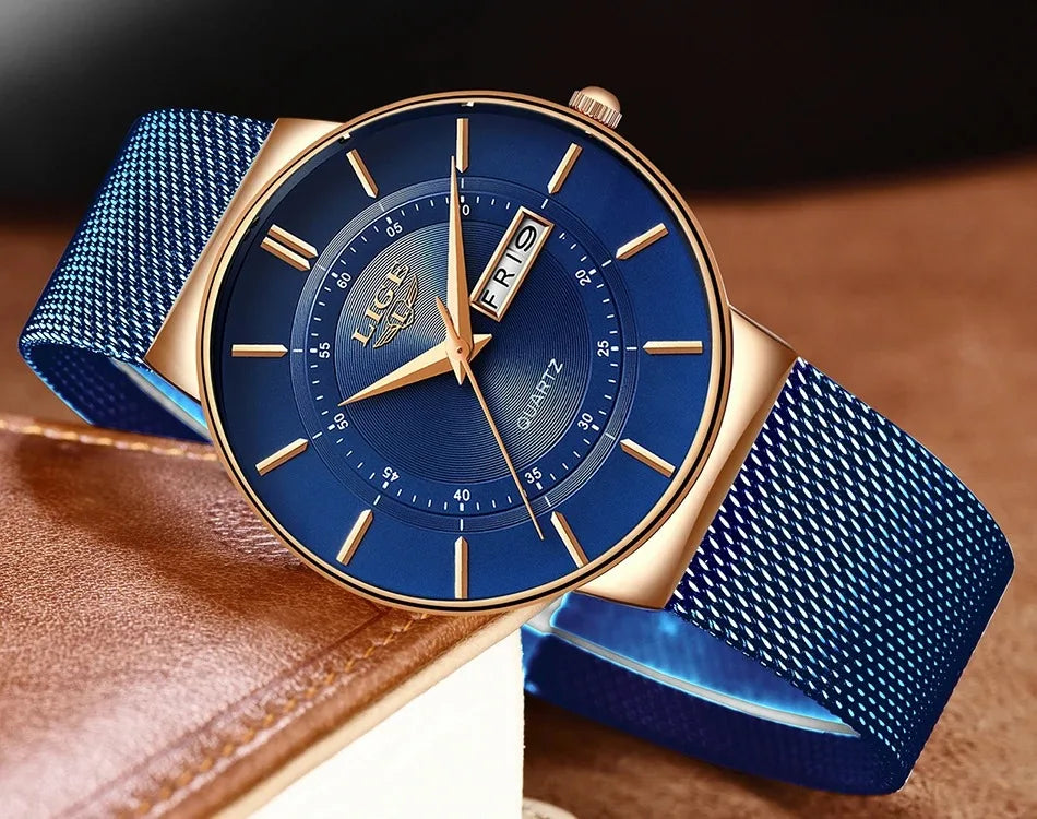 LIGE Fashion Man Watch Waterproof Sport Calendar Quartz Watch Men Top Brand Luxury Steel Strap Men's Watches Relogio Masculino