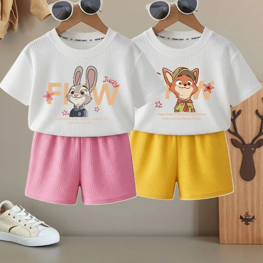 Summer Boys and Girls Fashion T Shirt and Shorts Two Piece Sets Kids Casual Outfits Children Breathable Short Sleeve Top Set New