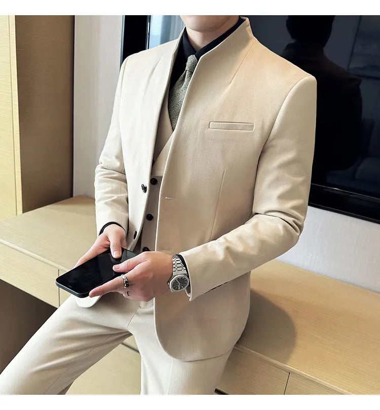 Korean Style Men's Suit Set Slim Fit Business Suit Wool Blazer Two-piece set Elegant Social Formal Men's Clothing 5XL-M