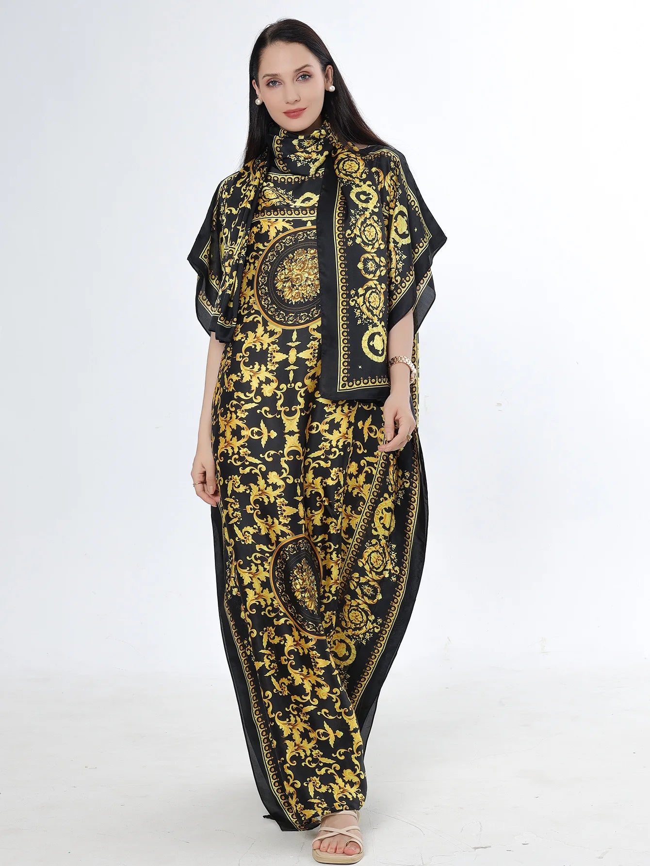Summer New Fashion African Dresses For Women Elegant Printed Silk Muslim Lady Long Hijab Kaftan Dress Oversize Kuwait Abaya