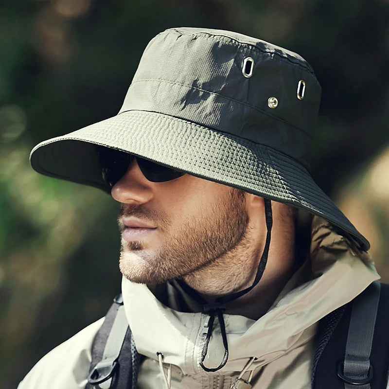 Summer Wide Large Brim Men Fisherman Hat Waterproof UV Protection Sun cap Hiking Fishing Climbing Oversized Safari Bucket Hats BAZAARHUBO