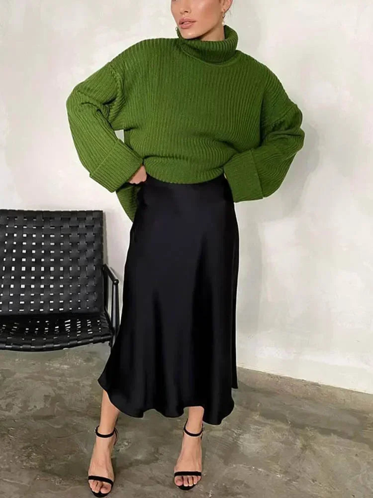 Elegant Women's Skirts High Waist Silk Satin A-line Skirt Lady Fashion Solid Color Purple Long Skirts for Women Fashion 2026