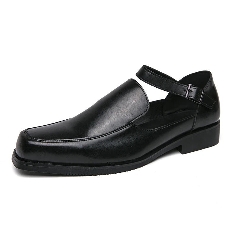 New Black Men's Summer Sandals  Pu Leather Buckle Strap Dress Shoes for Men Business Formal Shoes Men