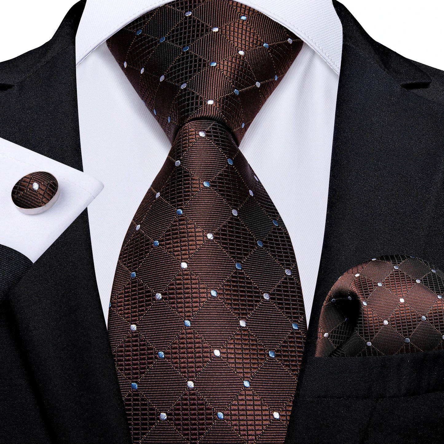 Dark Red Plaid Silk Ties for Men Classic 8cm Business Wedding Party Accessories Pocket Square Cufflinks Gift DiBanGu Dropship BAZAARHUBO