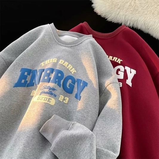 【M-8XL Sweatshirts】Men Oversized Sweatshirt Fashion Loose American Minimalist Alphabet Print Long Sleeve Couple Clothes