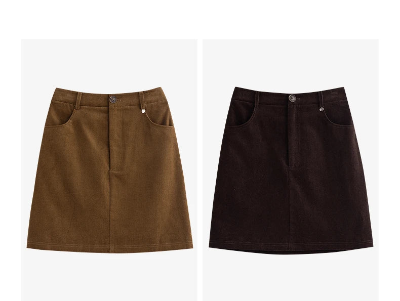 TOYOUTH Women Midi Skirt 2025 Autumn New Retro Corduroy Elastic Waist Pure Cotton A Line Mini Skirt