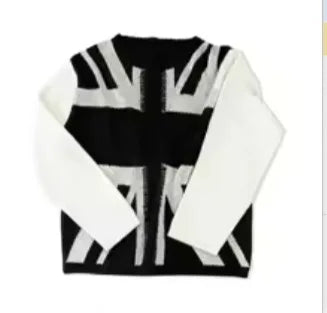Y2K Unisex Union Jack Sweater, British Flag Graphic Long Sleeve Top, Casual Oversized Streetwear Knitted Jumper