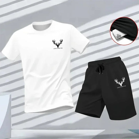 Male Daily Sports Training Short Sleeve Jogger Suit T-shirt & Shorts 2026 New Arrival Men's Set Summer Casual Fashion Sportswear