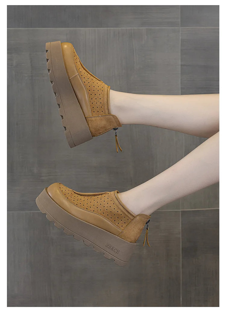 Fujin 6CM Suede Cow Genuine Leather Moccasins Women Platform Wedge Flats Women Shoes Ankle Booties Females ZIP Pumps Shoes