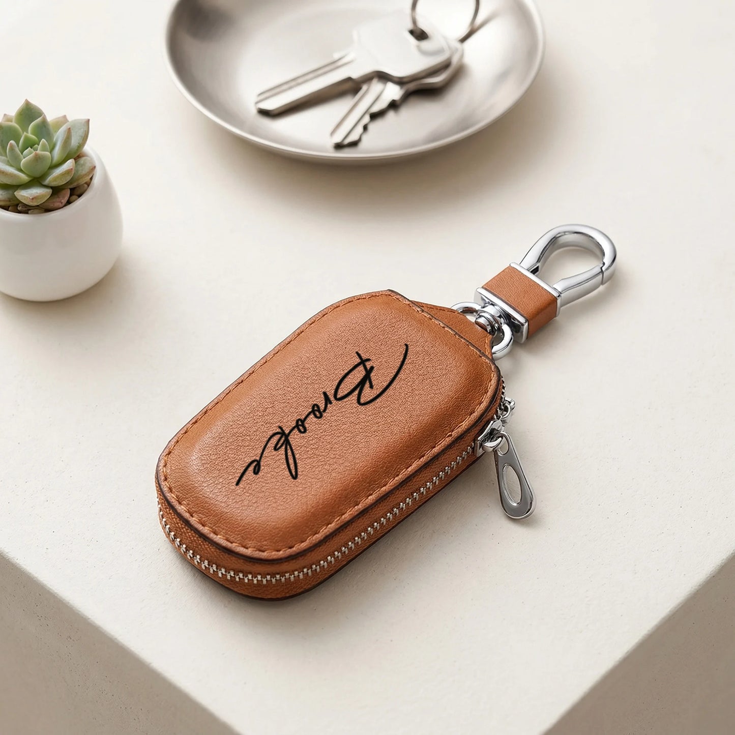 Personalized Custom Zipper Key Case Laser Engraving DIY Name Creative Keychain Cover With Zipper Durable PU Faux Leather Gifts