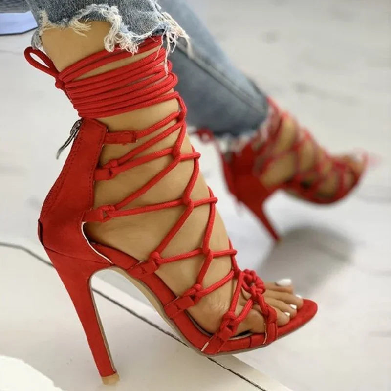 Women Sandals Sexy High Heels Shoes 2024 New Summer Fashion Cross Strap Open Toe Women's Sandals Pumps Shoes