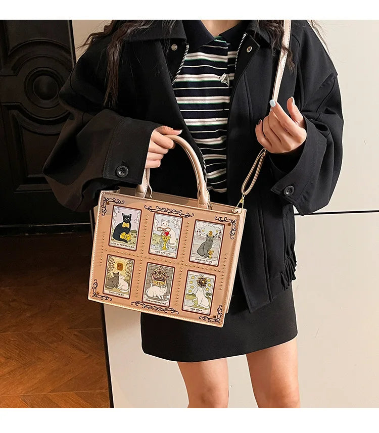 Vintage and Luxury Designer Bag Popular Fashionable Tote Bag Large Capacity with Delicate Embroidery Cat Printing Bag for Women