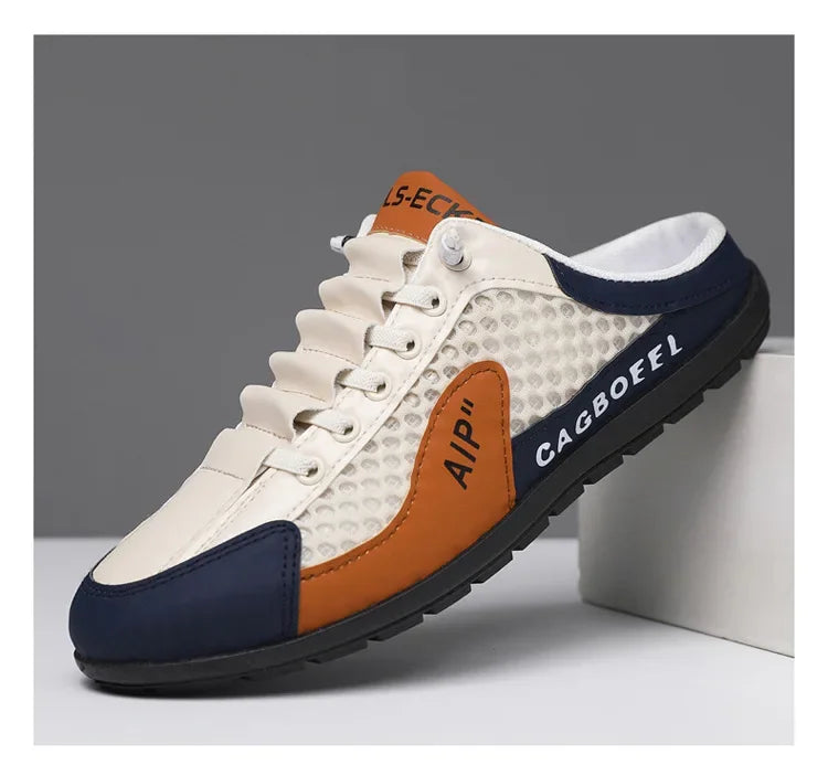 Men's Summer New Large Size Comfortable Half Support Fashionable Korean Style Breathable Popular Casual Shoes Mesh Lining