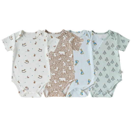Baby Girls Pure Cotton Bodysuit Newborn Cute Cartoon Print Short Sleeve Onesie Infant One-piece Rompers Toddler Summer Clothing