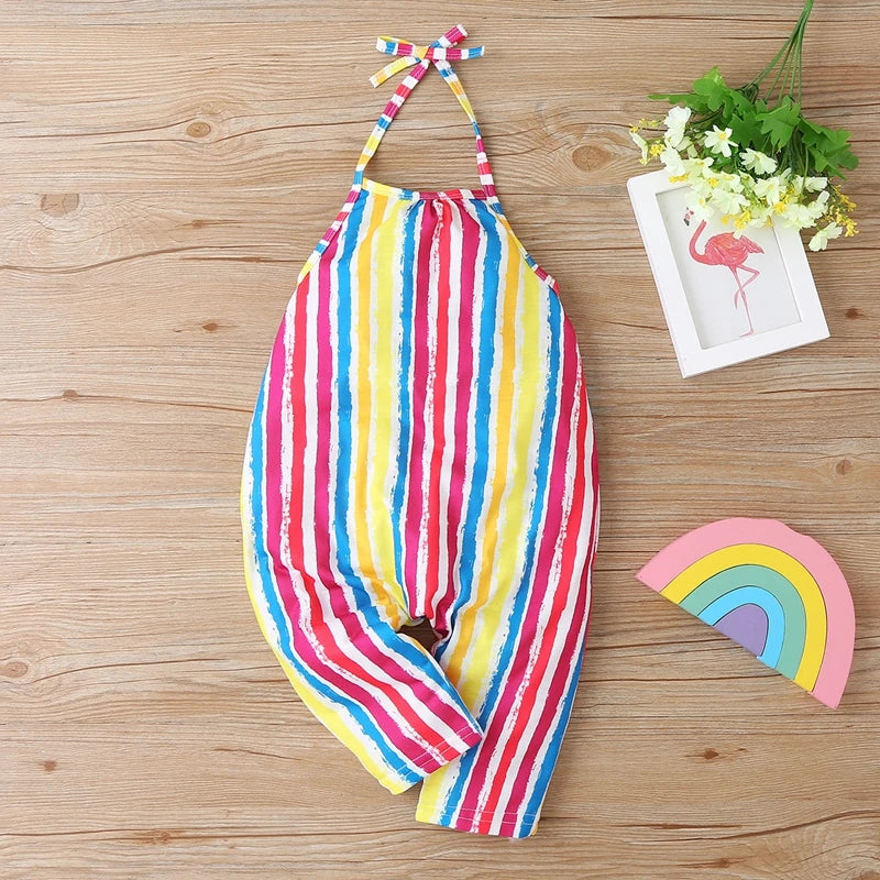 New Fashion Kids Baby Girls Strap Cotton Romper Toddler Sling Jumpsuit Harem Trousers Lace Up Sport Casual Loose Summer Clothes