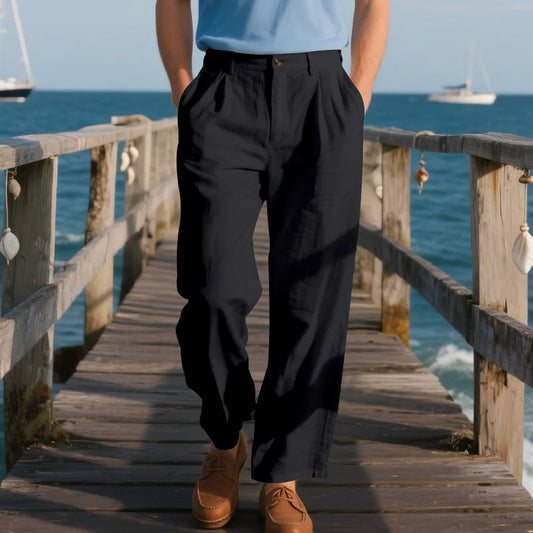 Autumn European and American Linen Men's Casual Loose Business Suit Trousers