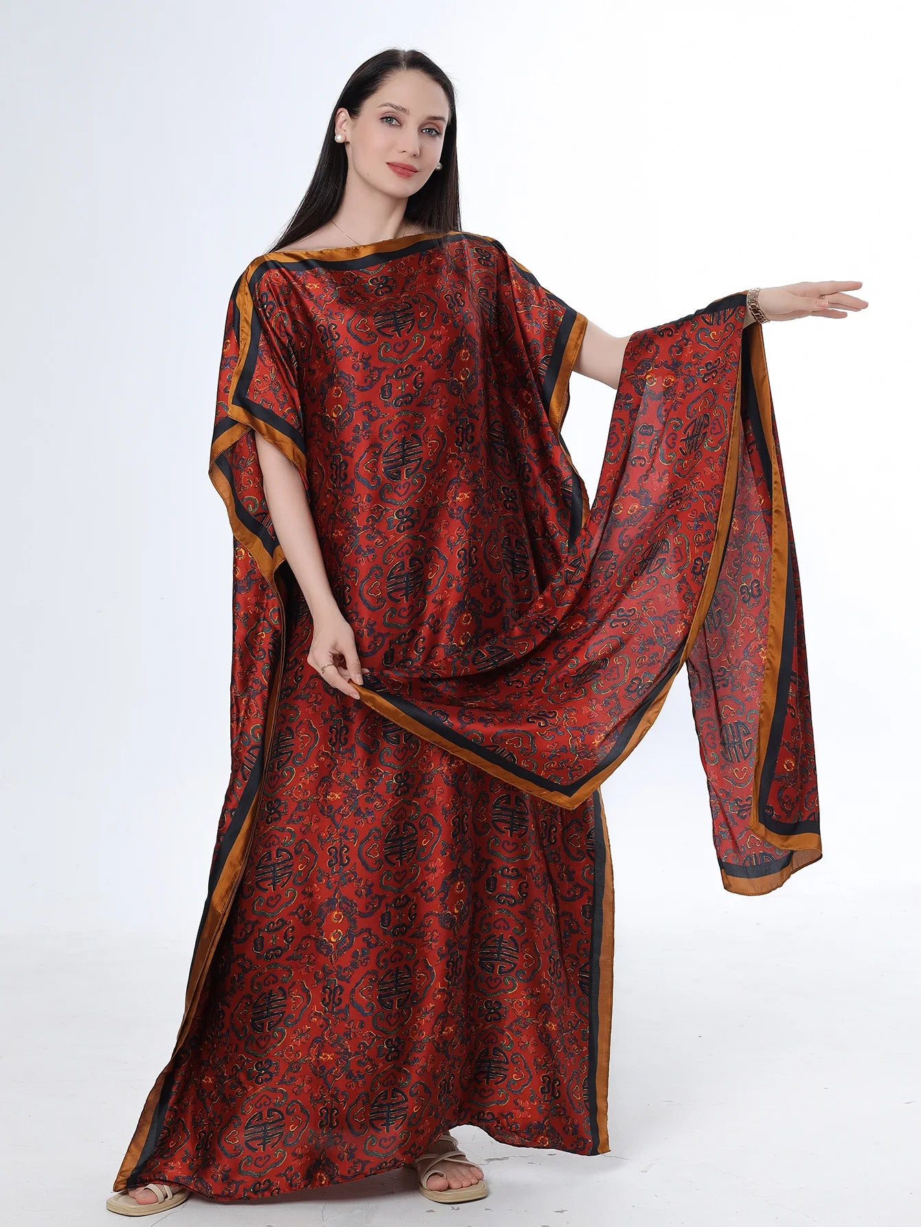 Summer New Fashion African Dresses For Women Elegant Printed Silk Muslim Lady Long Hijab Kaftan Dress Oversize Kuwait Abaya
