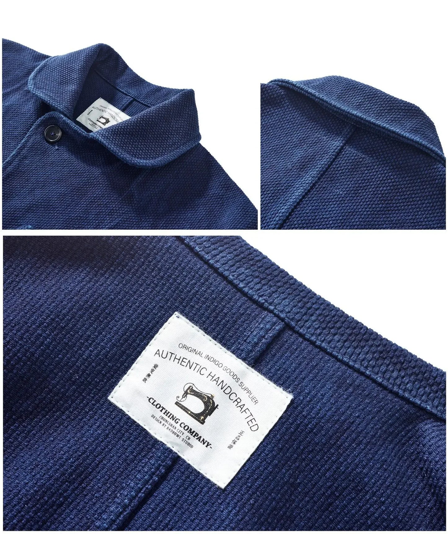 Indigo-Dyed Sashiko Blazer - Heavyweight 600gsm 100% Cotton Japanese Washed Suit Jacket Casual Vintage Style Autumn Winter