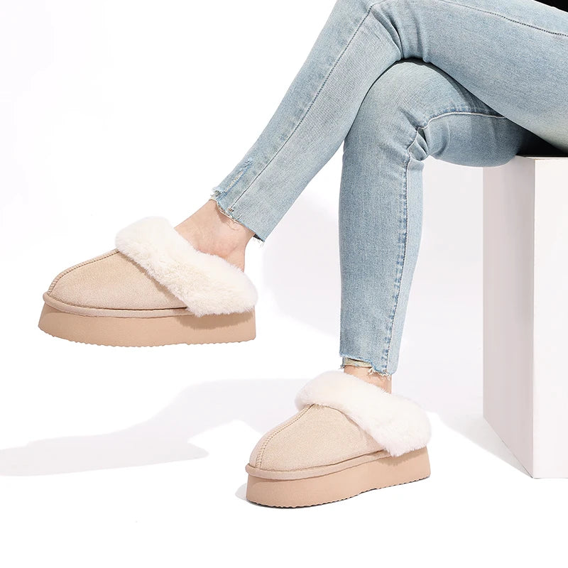 Smile Winter Fluffy Women Fuzzy Slippers Warm Short Plush Non-slip Cozy Soft Cotton Slippers  Indoor Fleece Lined Fur Slippers