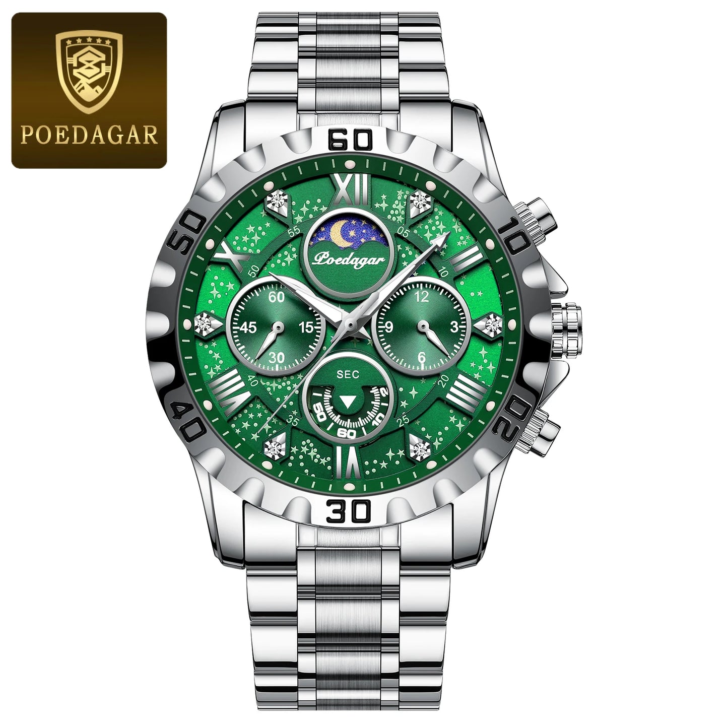 POEDAGAR Trendy Men Watch Chronograph Waterproof Luminous Stainless Steel Man Wristwatch Luxury Business Quartz Watches For Men