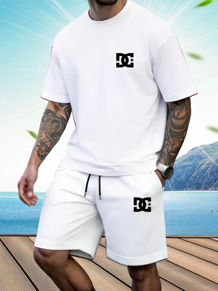 New Men's Sportswear Short Sleeved T-shirt and Sports Shorts Summer Casual Jogging Pants Set Men's Two-piece Set