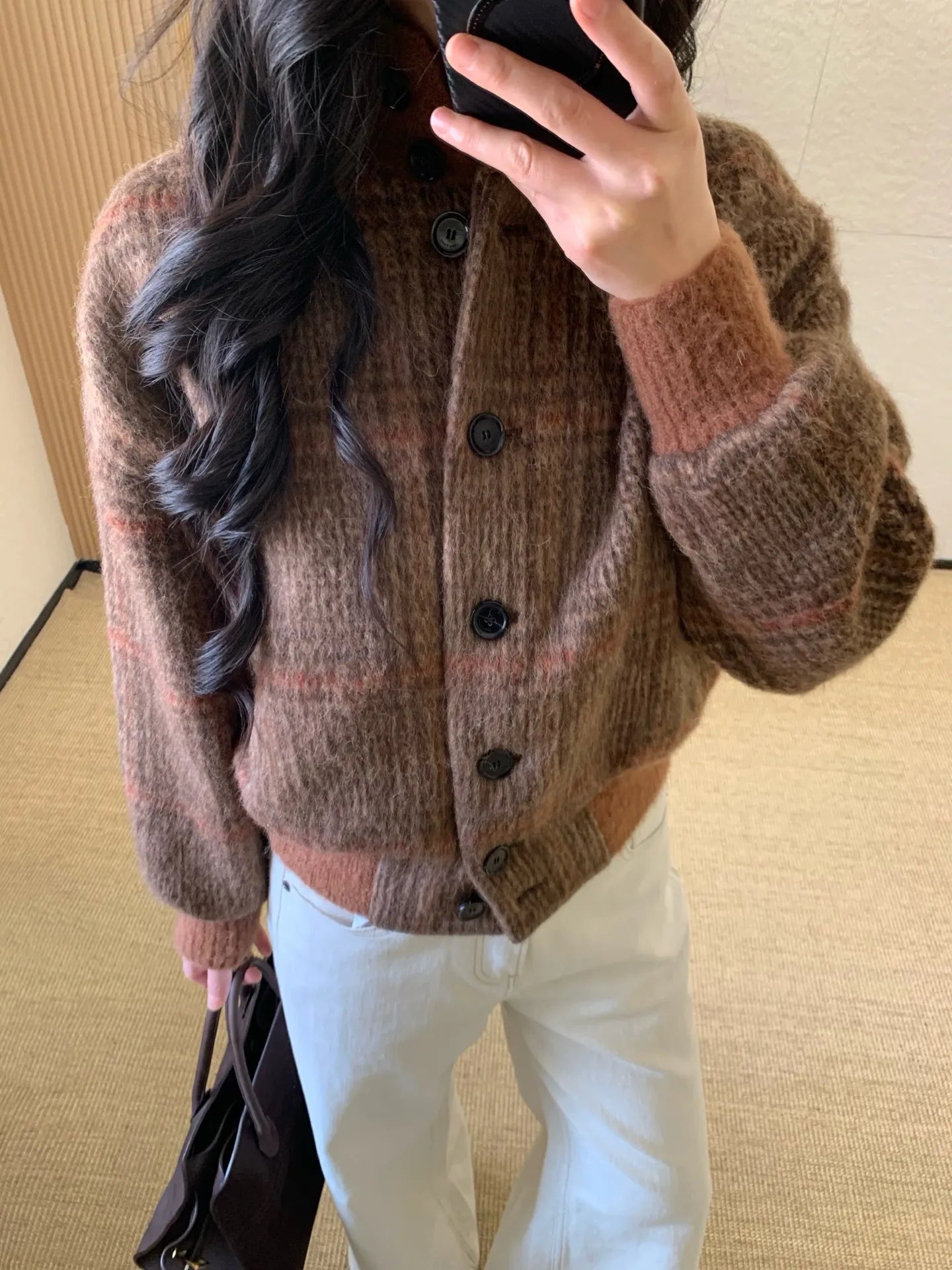26 Spring New Arrival Women's Vintage Plaid Wool Blend Stand Collar Jacket