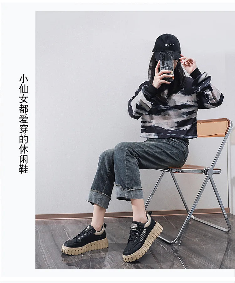 2026 New Style Women's Spring Casual Shoes Campus Style Student Designer Platform Shoes Fashion Women Versatile Leather Sneakers