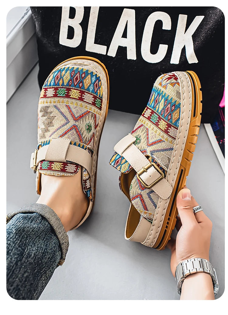 Men's Wide-Toe Round-Toe Sandals Casual Shoes for Spring and Summer, Versatile Commuter Slippers, One-Step Lazy Trendy Footwear