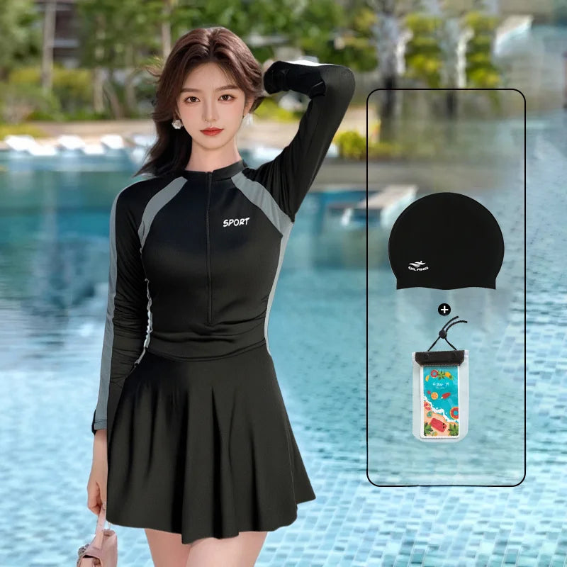 plus Size  Swimsuit Long Sve Holiday Swimwear for Women Casual Sle Milk Silk Fabric round Ne Fixed Chest Pad