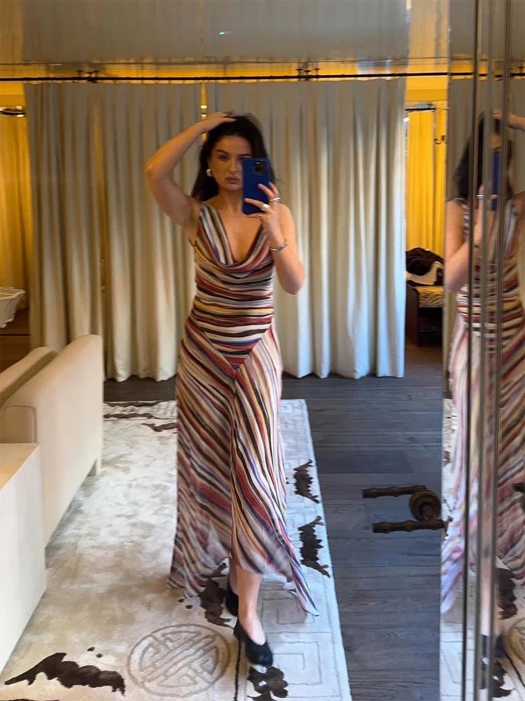Retro Polka Dot Sling Maxi Dress Woman Sexy U-neck Sleeveless Waist-cinching Bodycon Dresses 2026 Summer Party Vacation Robes