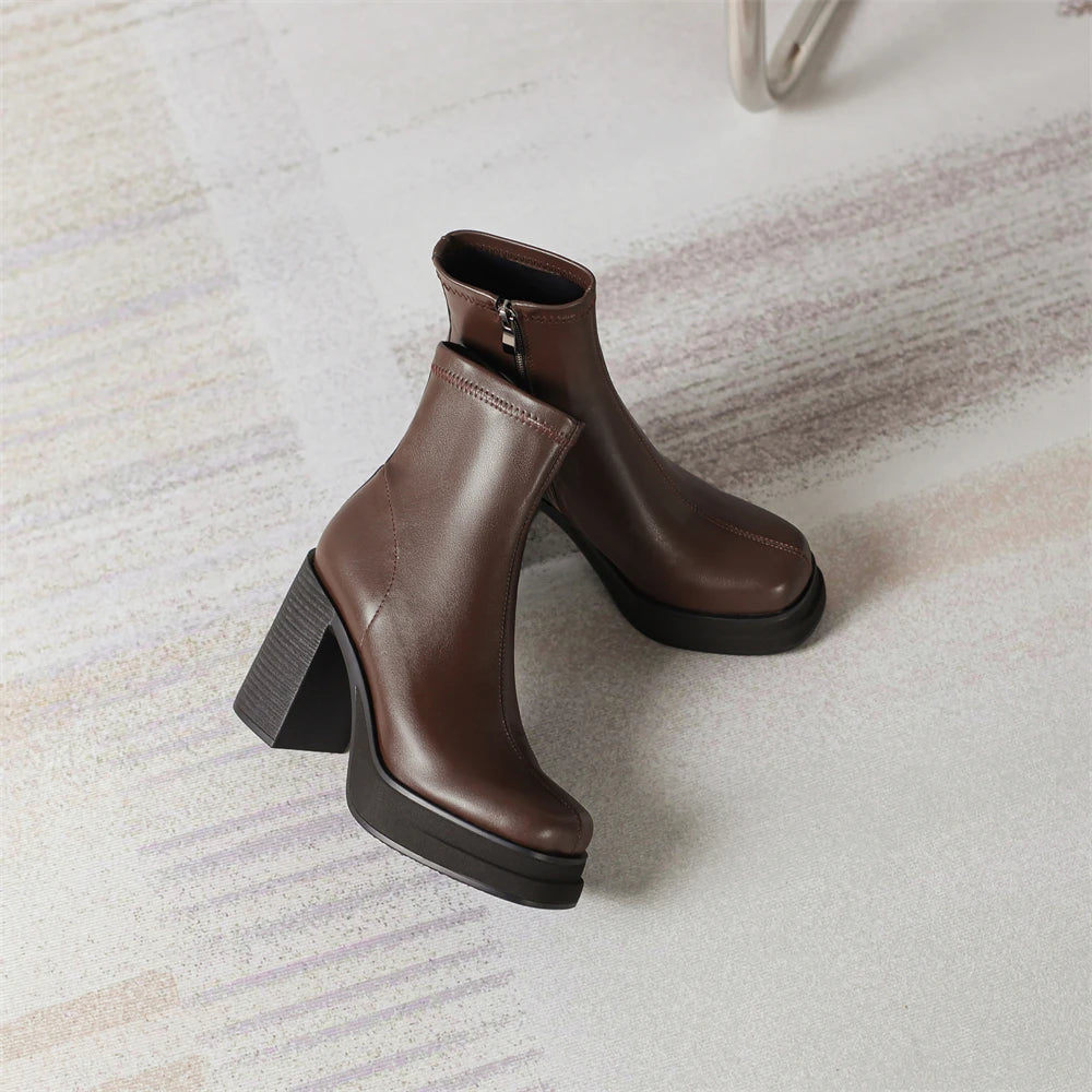 2025 NEW Brand Women Autumn Winter Boots Sexy High Heels Platform Black Brown Side Zip Shoes Woman Ankle Boots Size 33-41