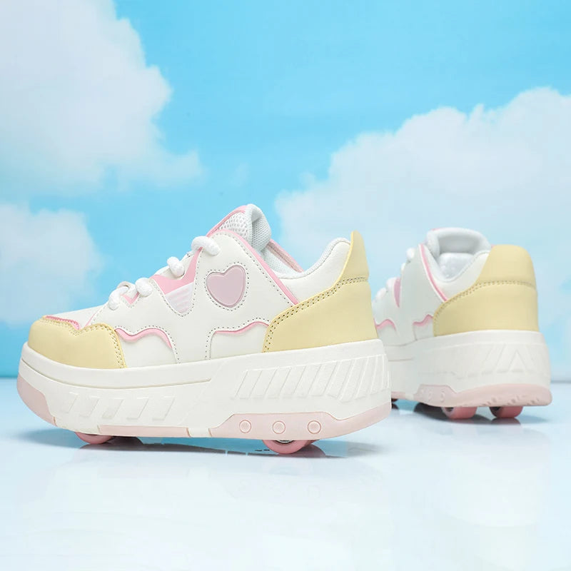 Kids Roller Skate Shoes Fashion Casual Sports Children 4-Wheels Outdoor Sneakers for Boys and Girls Gift