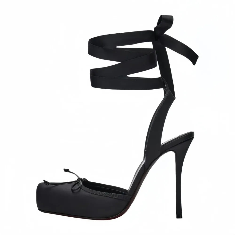 2025 Spring New Square-Toe High Heels Bow Knot Peep-Toe Platform Sandals for Women, Sexy Evening Party Club Wedding Shoes