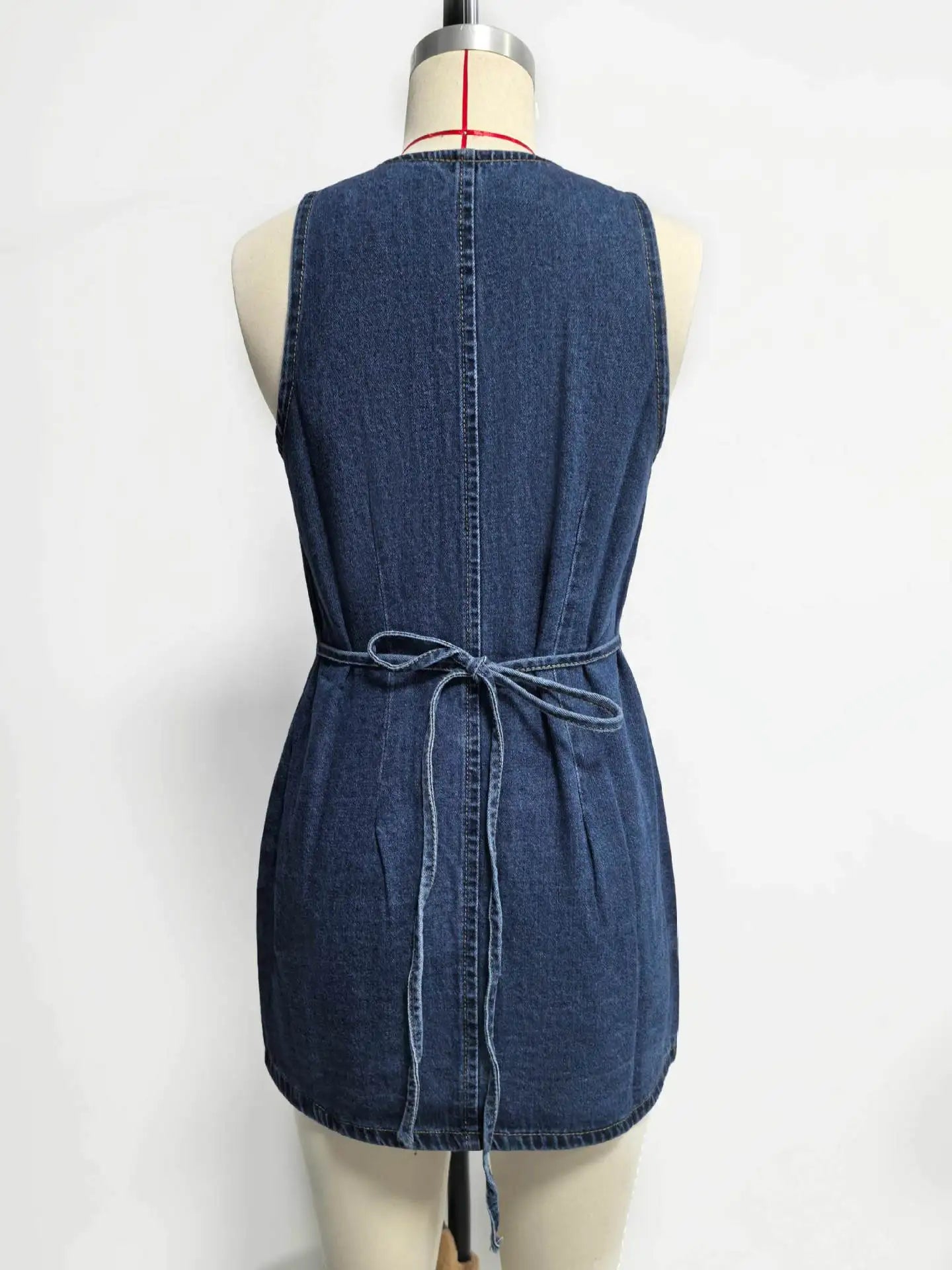 Denim Dress Women Mid Length Dresses Vest Vestidos Y2k Streetwear Elegant Splice Party Night Work V Neck Sleeveless Tight Waist