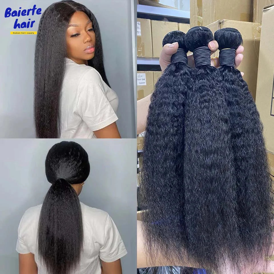 8-40 Kinky Straight Human Hair Bundles Coarse Yaki Weave Bundles Brazilian Raw Human Hair Extensions Sale for Women Double Weft