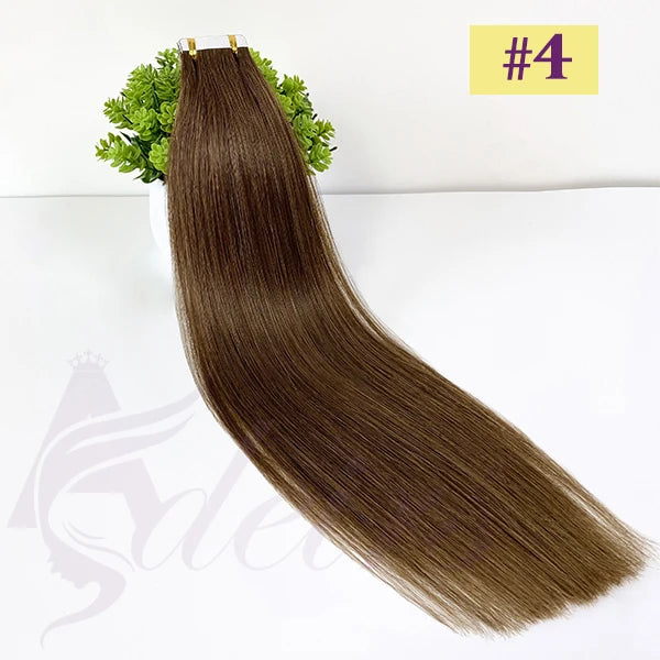 ADEIRS Straight Tape In Human Hair Extensions 100% Real Hair Extensions 16"-24" Black Brown Blonde #613 Invisible Tape In