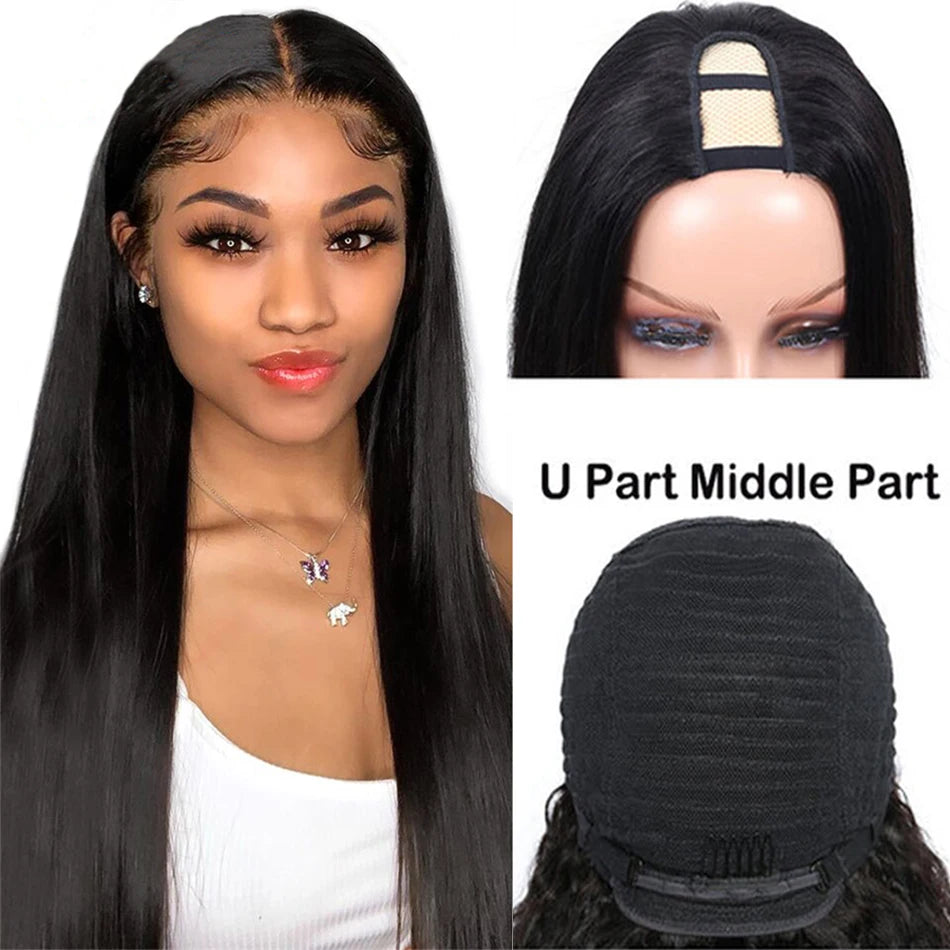 Straight Wigs Cheap U Part Wig Brazilian Human Hair Wigs For Women Virgin Hair Hot Sale Middle U Shape Wig 200 Density Wholesale