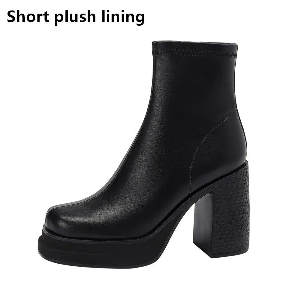 2025 NEW Brand Women Autumn Winter Boots Sexy High Heels Platform Black Brown Side Zip Shoes Woman Ankle Boots Size 33-41