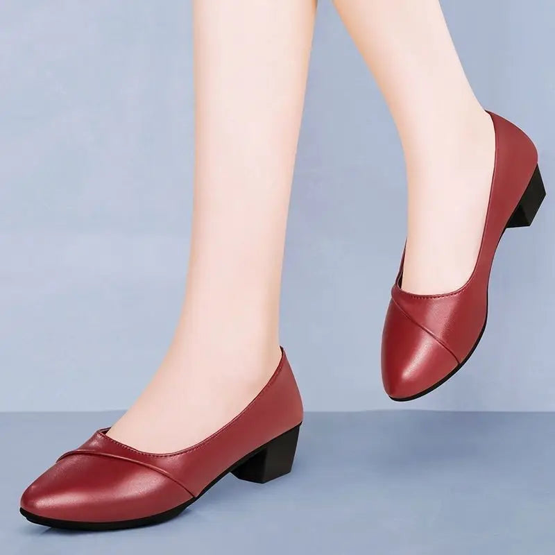 Fashion Women's High Heels Patent Leather Work Shoes Comfortable Women Heeled Shoes Pu Leather Loafers Square Heeled Talon Femme