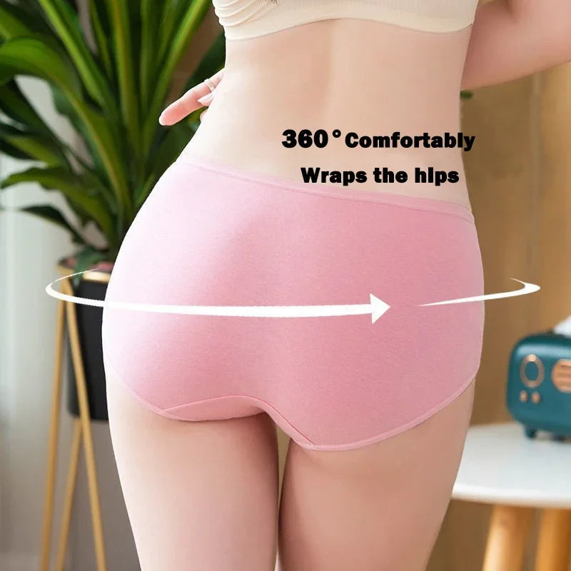 7pcs Women's Cotton Panties Plus Size Sexy Briefs Girls Breathable Soft Lingerie Cute Solid Color Underwear