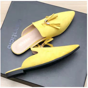 Women Metal Fringe Slippers Flock Shoes Front Closed Toe Khaki Purple Slide For Small And Wide Feet 44-33 22cm Comfortable Tacon
