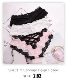 SP&CITY Sporty Style Sexy Transparent Underwear Women Crotch Cotton Briefs Soft Hollow Out Panties String Thong Sex Lingerie
