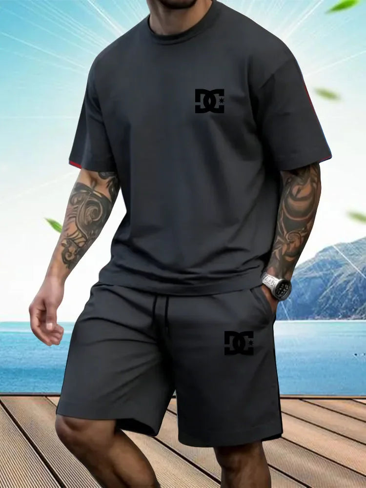 New Men's Sportswear Short Sleeved T-shirt and Sports Shorts Summer Casual Jogging Pants Set Men's Two-piece Set