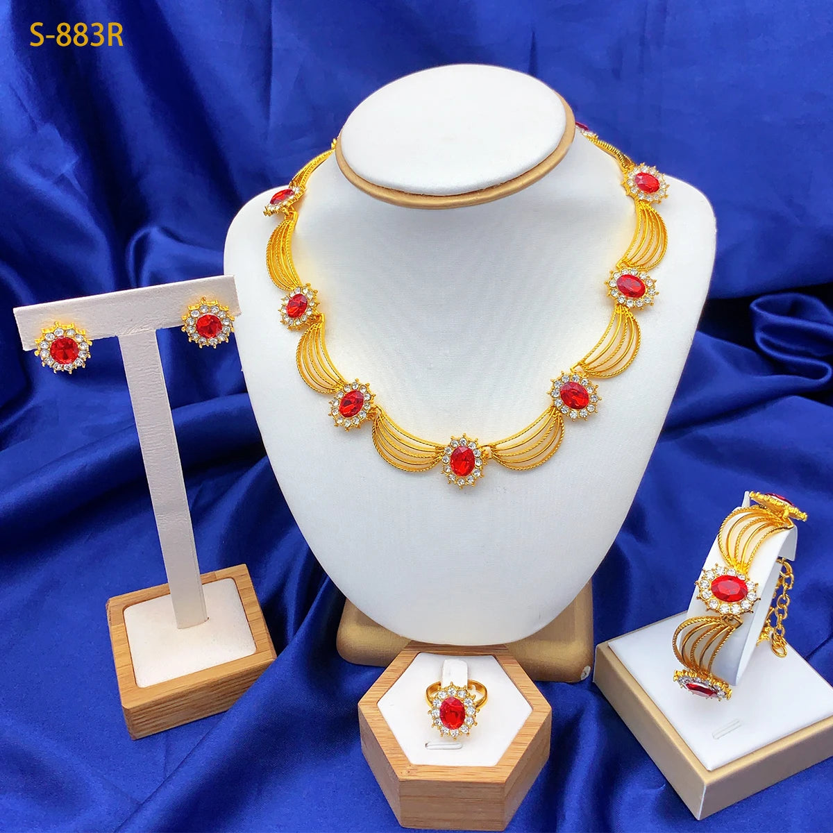 Fashion Ethiopia Dubai Women's Jewelry Set African Wedding Jewelry Necklace Bracelet Earring Ring Set Party Gifts Wholesale