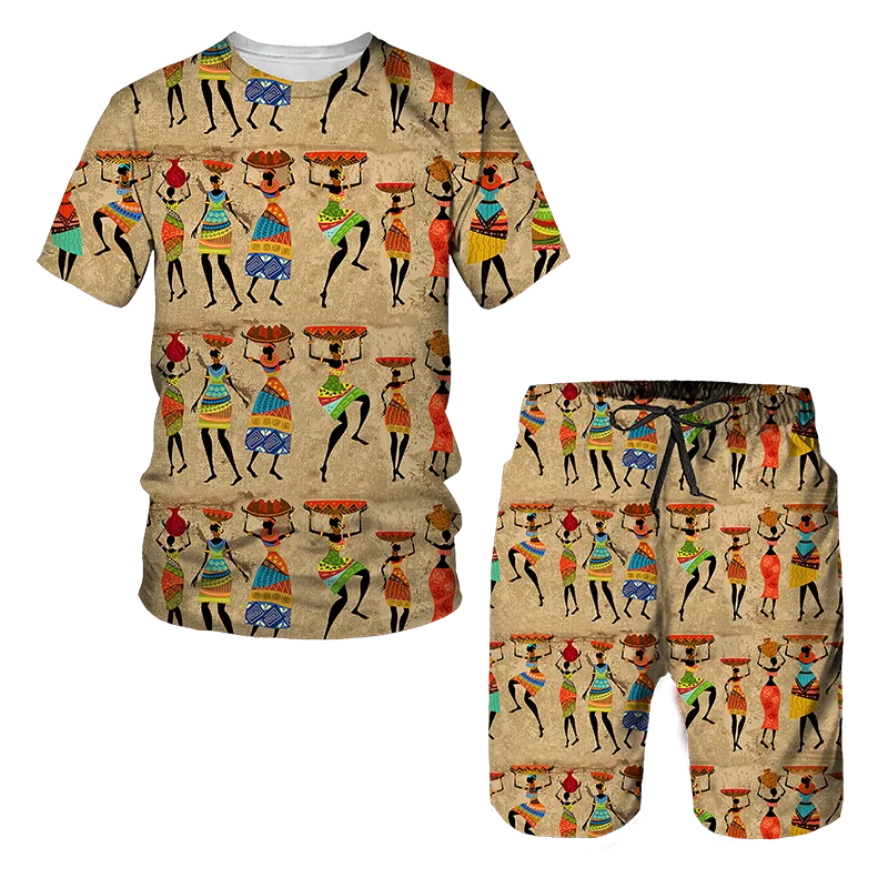 African Ethnic Style 3D Print Kids Sets Fashion T-Shirts Beach Board Shorts Swimwear Tees Tops Boy Girl Suits Children Clothing