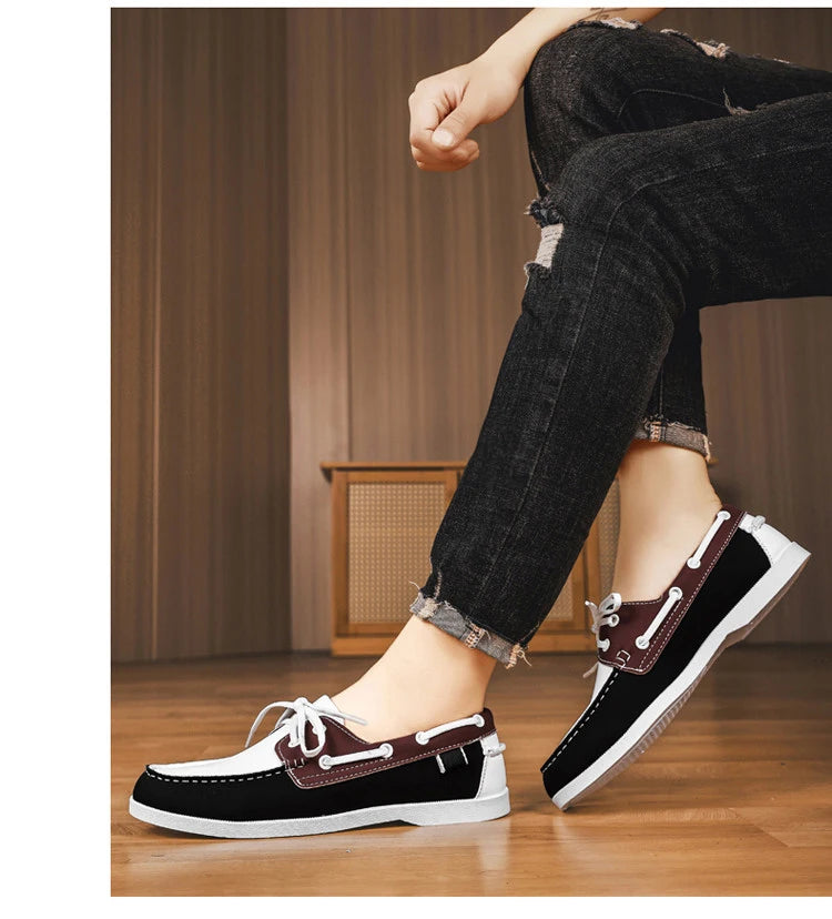 Men Loafers Strap Design Boat Shoes PU Leather High Quality Comfortable Slip-On Soft Flat Driving Shoes For Male Plus Size 40-48