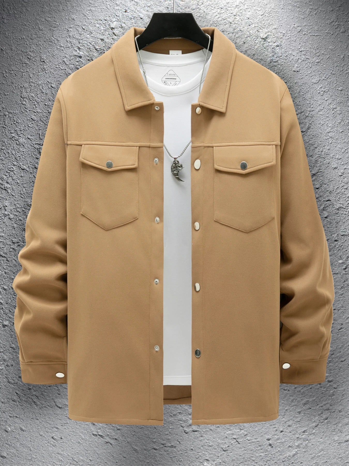 Men's Casual Turn Down Collar Button Up Jacket with Flap Pockets Lightweight Shacket