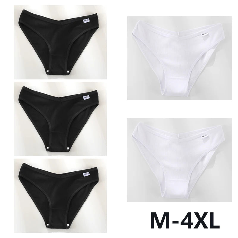 5PCS Women Cotton M-4XL Panties Briefs Female Sexy V Wasit Underwear Ladies Underpants Pantys Girls Plus Size Intimates Lingerie
