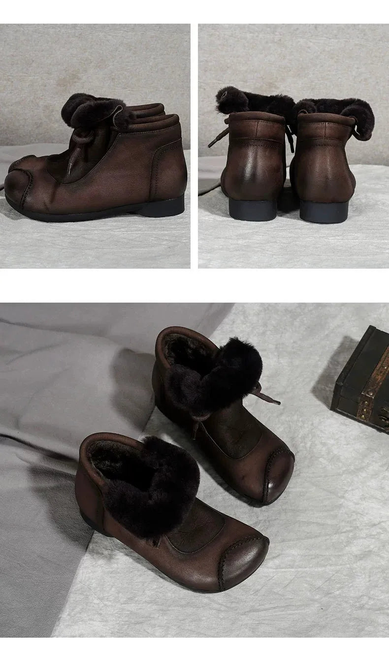 Careaymade-Genuine leather women's boots Fashion retro warm Oversized shoes cow leather Pure handmade ankle boots Casual boots